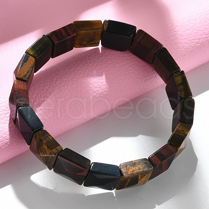 Sqaure Natural Tiger Eye Beads Stretch Bracelets for Women Men BJEW-C097-06U-1
