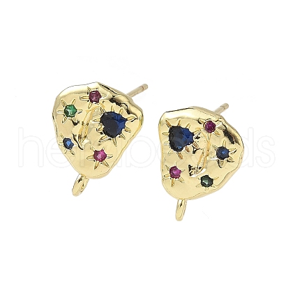 Brass Micro Pave Cubic Zirconia Stud Earring Findings KK-U075-01B-02G-1