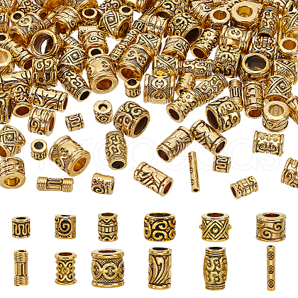 HOBBIESAY 120Pcs 10 Styles Tibetan Style Alloy Beads Sets TIBEB-HY0001-10AG-1