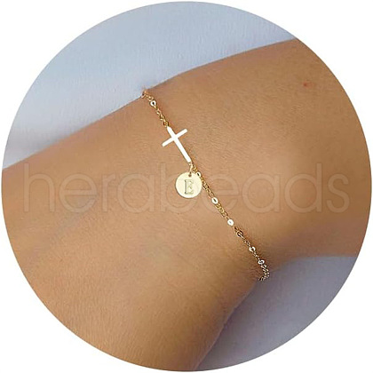 Brass Flat Round with Letter Pattern Charm Bracelets FS-WG462DF-05-1
