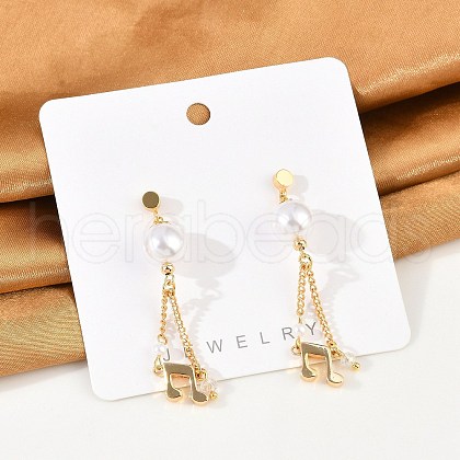 Brass ABS Plastic Pearl Dangle Stud Earrings EJEW-U040-14G-1