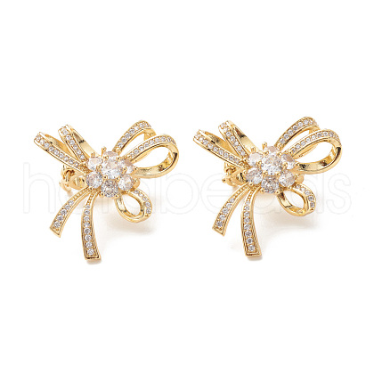 Brass Micro Pave Clear Cubic Zirconia Twister Clasps KK-G420-36G-1