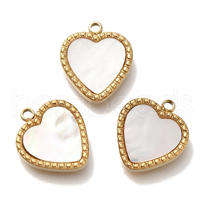 Ion Plating(IP) 304 Stainless Steel Pave Natural Shell Heart Charms STAS-P371-011G-1
