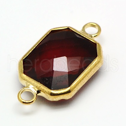 Golden Tone Brass Glass Rectangle Links connectors GLAA-M008-A-03G-1