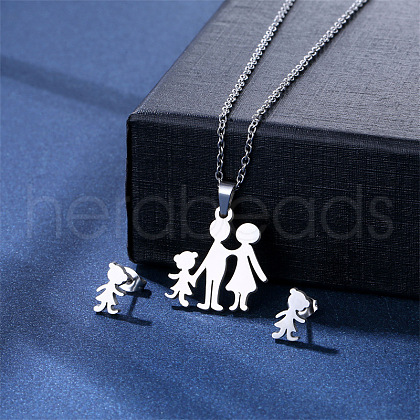 304 Stainless Steel Pendant Necklace & Stud Earring FS-WGC30A7-01-1