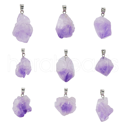 FIBLOOM 20Pcs Natural Amethyst Pendants G-FI0001-33-1