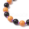 3Pcs 3 Styles Halloween Theme Baking Painted Glass & Natural Black Onyx(Dyed & Heated) & Synthetic Turquoise Round Beaded Stretch Bracelets BJEW-MZ00188-5