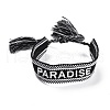 Word Paradise Polycotton(Polyester Cotton) Braided Bracelet with Tassel Charm BJEW-F429-09-1