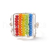 Glass Bead Braided Rectangle Open Cuff Ring RJEW-JR00489-3