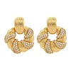 Flower Brass Micro Pave Cubic Zirconia Stud Earrings EJEW-R025-07G-4