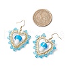 Heart with Mushroom Handmade Lampwork Dangle Earrings EJEW-MZ00450-03-3