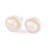Mother's Day Jewellery Flat Round Brass & Freshwater Pearl Stud Earrings for Women EJEW-G391-04MS-2