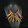 Bohemian Style Wood Beaded Multilayer Rectangle Tassel Necklaces for Women WG93846-06-1