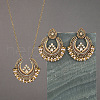Teardrop & Ring Alloy & Plastic Pearl Enamel Pendant Necklace & Stud Dangle Earrings Sets FS-WG36BCF-01-1