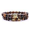 2Pcs Natural Tiger Eye Round Beaded Stretch Bracelets CG7988-10-1