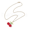 Glass Cluster Beaded Cherry with Acrylic Leaf Pendant Nacklaces NJEW-MZ00107-4