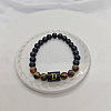 Natural Tiger Eye & Black Obsidian Round Beaded Stretch Braceletes WG32BD9-04-1