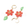 304 Stainless Steel Flower with Leaf Leverback Earrings EJEW-MZ00456-6