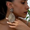 Leopard Print Alloy Dangle Stud Earrings EJEW-K304-01A-G-1