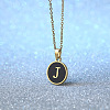 Alloy Black Enamel Disc with Initial Pendant Necklaces for Women WGEDF6F-10-1