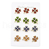 12Pcs 4 Colors Clover Alloy Rhinestone Brooches for Backpack Clothes JEWB-A033-09G-1