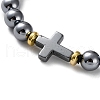 1Pc Natural Terahertz Stone & Non-magnetic Hematite Round Beaded Stretch Bracelets for Men Women BJEW-DJ0001-37-2