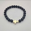 Round Natural Lava Rock Beaded Stretch Bracelets UB6566-3-1
