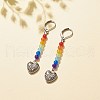 Natural Malaysia Jade with Alloy Heart Long Dangle Leverback Earrings EJEW-JE04909-02-3