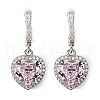 925 Sterling Silver Pave Cubic Zirconia Heart Hoop Earrings EJEW-C150-01B-02-4