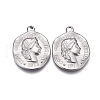 Tarnish Resistant 304 Stainless Steel Coin Charms STAS-F207-08P-1