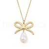 304 Stainless Steel & Plastic Pearl Bowknot Pendant Cable Chain Necklaces NJEW-H044-09G-1