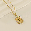 304 Stainless Steel Micro Pave Clear Cubic Zirconia Rectangle with Hollow Letter Pendant Necklaces FS-WGAE794-19-1
