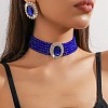Oval Brass & Glass & Plastic Pearl Beaded Chain Collar & Stud Earrings Sets FS-WG5CD09-03-1
