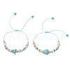 2Pcs Starfish and Turtle Synthetic Turquoise Beads Braided Bead Bracelets BJEW-JB11883-2