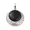 Natural Obsidian Pendants with Hollow Platinum Brass Findings G-P448-A12-P-2