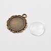Flower Alloy Pendant Cabochon Settings and Half Round/Dome Clear Glass Cabochons DIY-X0221-AB-FF-3
