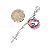 Handmade Evil Eye Lampwork & Glass Seed Beaded Heart Pendant Decorations HJEW-MZ00211-01-3