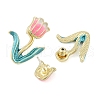 Pink Tulip Enamel Stud Earrings EJEW-M005-03-2
