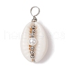 Natural Cowrie Shell Copper Wire Wrapped Round Brass Beads Pendants PALLOY-JF02938-06-1