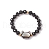 Natural Rainbow Moonstone and Natural Black Tourmaline Beaded Rings RJEW-TA00196-4