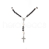 Natural Lava Rock & Synthetic Turquoise Cross Rosary Bead Necklace NJEW-JN04202-4
