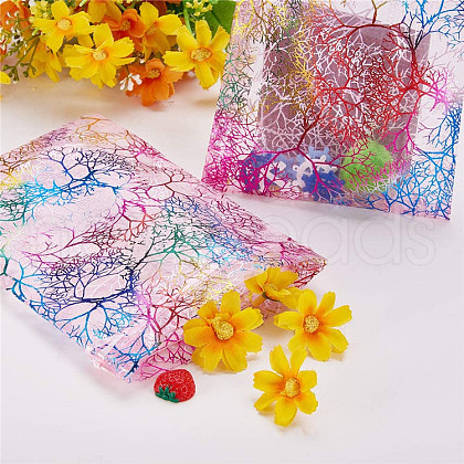 Rectangle Printed Organza Drawstring Bags CON-PW0001-058C-02-1