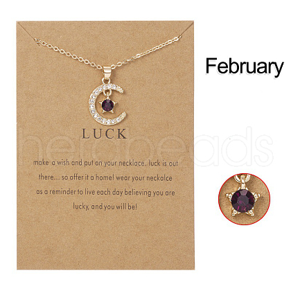 Moon & Star Alloy Rhinestone Birth Stone Pendant Necklaces WG0039E-02-1