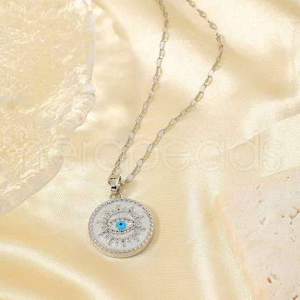 Elegant Vintage Brass Pave Clear Cubic Zirconia and White Enamel Evil Eye Pendant Necklaces for Women BR0167-2-1