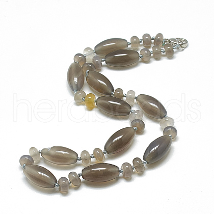 Natural Grey Agate Beaded Necklaces NJEW-S388-21-1