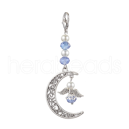Moon Angel Alloy & Glass Pendant Decorations HJEW-JM02043-1