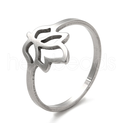 201 Stainless Steel Hollow Out Leaf Finger Ring for Women RJEW-G278-31P-1