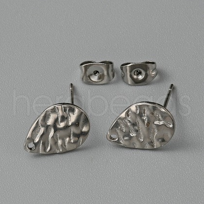 304 Stainless Steel Textured Geometry Stud Earring Findings with Hole STAS-WH0027-54J-1