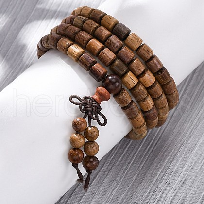 Wood Round Beads Wrap Bracelets BJEW-U041-02A-1