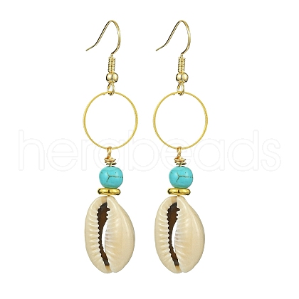 Natural Shell & Synthetic Turquoise Dangle Earrings EJEW-TA00324-1